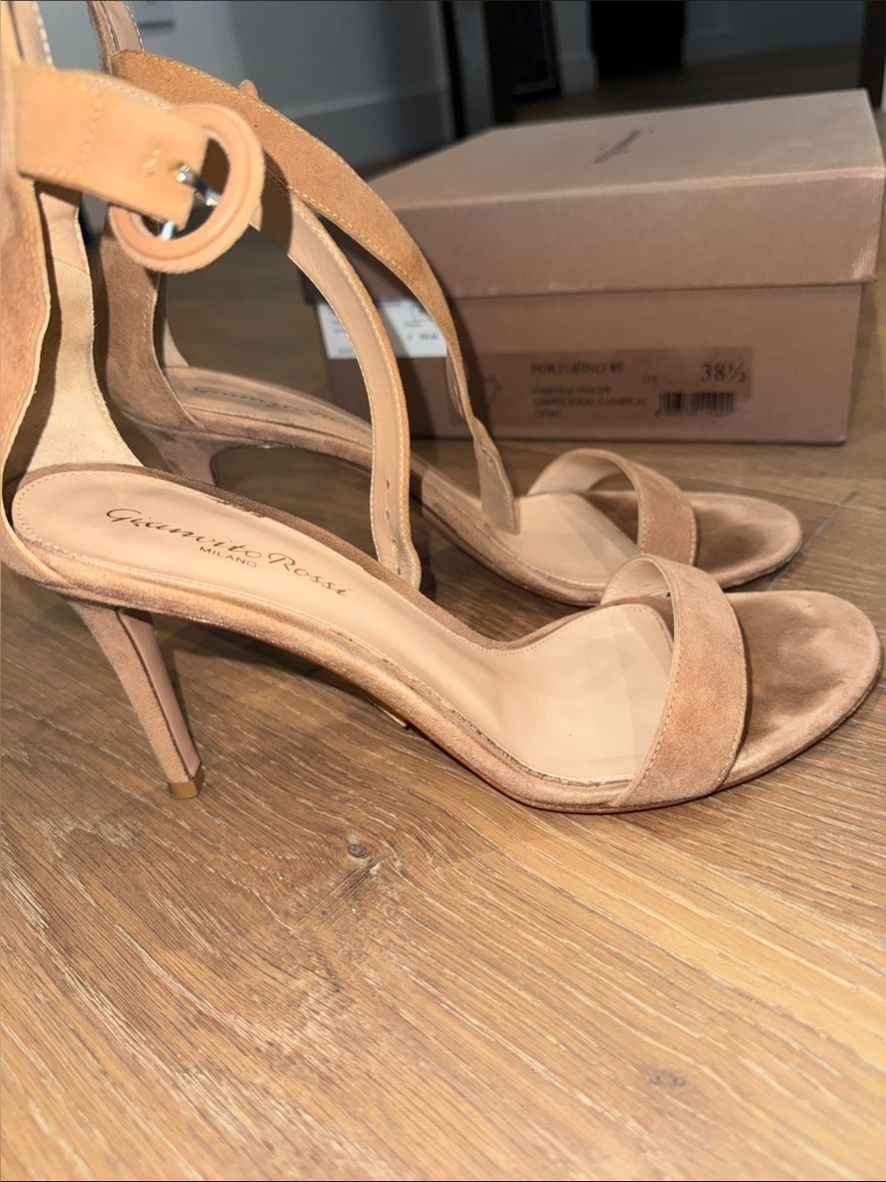 Gianvito Rossi Beige Suede Ankle-Strap Stiletto Sandals